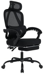 Cadeira de escritório ergonómica com apoio para os pés retrátil, cadeira de escritório com encosto ajustável Preta