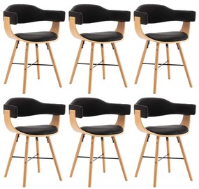 vidaXL Cadeiras jantar 6 pcs couro artificial preto e madeira curvada