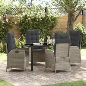 vidaXL Conjunto de Jantar de Jardim de 5 Peças com Almofadas Cinza Claro em Rattan Polipropileno
