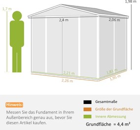 Abrigo de Jardim 4,4 m² 240x206x198 cm Abrigo de Jardim com Porta de Correr e Fechadura Cinza Escuro