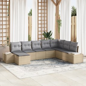 Conjunto de Sofás de Jardim de 8 Peças com Almofadas Bege Rattan Sinté