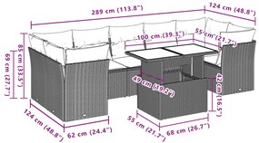 8 pcs conjunto de sofás p/ jardim com almofadões vime PE bege