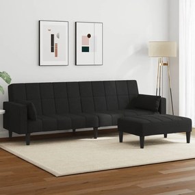 vidaXL Sofá-cama de 2 lugares com apoio de pés tecido preto