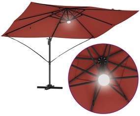 Guarda-Sol Cantilever Roma com LEDs, Cor Terracota, Medidas: 352x251x2