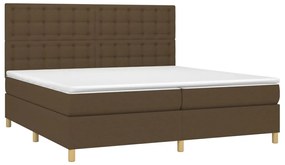 Cama box spring c/ colchão/LED 200x200cm tecido castanho-escuro