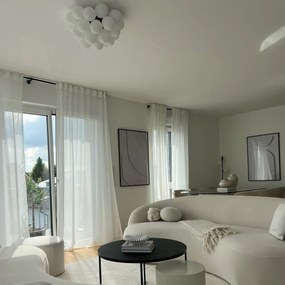 Candeeiro de teto Art Deco preto com vidro opalino 6 luzes - Uvas