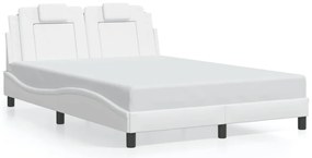 Estrutura de cama c/ luzes LED 140x200 cm couro artif. branco