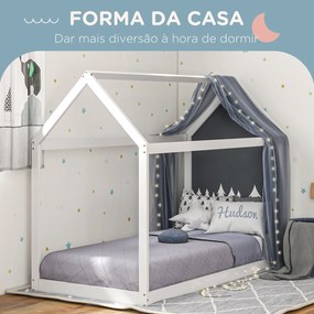 Cama Crianças 90x190 cm Somier de Madeira em Forma de Casa Carga 120 kg para Quarto Branco