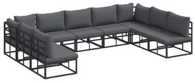 vidaXL Conjunto de Sofá de Jardim com almofada 9 pcs Preto Alumínio