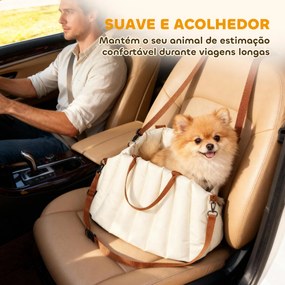 Assento de Carro para Cães Pequenos de até 5 kg com Cinto de Segurança e Capa Removível e Lavável 50x30x31 cm Creme
