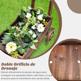 Carrinho floreira com caixa de madeira Rodas Buraco de drenagem Suporte de vasos de flores Decoração de jardim Pátio Varanda Castanho