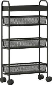 HOMCOM Carrinho de arrumação 4 níveis, carrinho com rodas, 3 cestos deslizantes, cesto superior 19 x 43,2 x 80 cm preto | Aosom Portugal