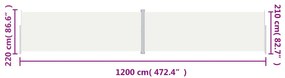 Toldo lateral retrátil 220x1200 cm cor creme