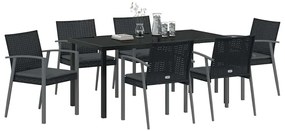 Conjunto de Jantar de Jardim com 7 Peças e Almofadas pretas em Rattan