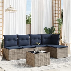 vidaXL 6 pcs conjunto sofás p/ jardim c/ almofadões vime PE cinzento