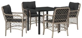 Conjunto de Jantar de Jardim com 5 Peças e Almofadas em Rattan Cinza C