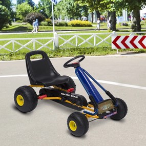 HOMCOM Kart com Pedais para Crianças acima de 3 Anos com Assento Ajustável Freio de Mão 96x68x56cm Azul e Preto