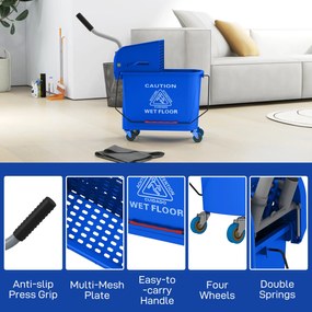 Balde de Esfregona com Rodas 20 L Balde com Escorredor e Asa de Transporte para Uso Doméstico e Comercial Azul