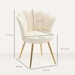 Poltrona em forma de concha, cadeira de Toucador, poltrona de veludo, poltrona de sala com pés em metal dourado bege