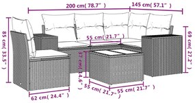 6 pcs conjunto sofás de jardim c/ almofadões vime PE preto