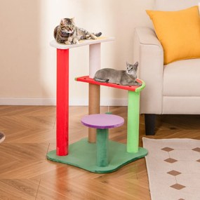Arranhador para gatos de 69 cm Torre estética multinível de 4 níveis com plataformas desenhos de frutas com bolas penduradas Multicolorido