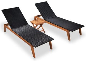 vidaXL Espreguiçadeiras com mesa 2 pcs vime PE e madeira acácia maciça