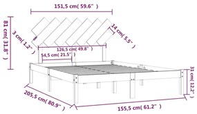 Estrutura de cama king 150x200 cm madeira maciça cinzento