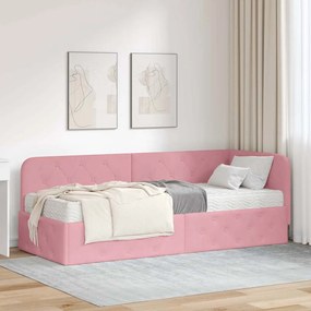 vidaXL Estrutura de Cama de Canto com colchão Rosa 80 x 200 cm Veludo