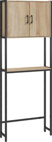 kleankin Móvel sobre Sanita com 2 Portas Prateleira Ajustável Prateleira Aberta Estante de Casa de Banho 64x19x178 cm Madeira | Aosom Portugal
