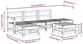 6 pcs conjunto lounge de jardim pinho maciço branco