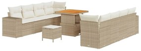 Conjunto de Sofás de Jardim de 11 Peças com Almofadas Bege Rattan Sint