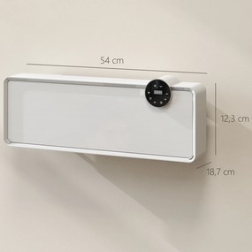 Aquecedor de parede em cerâmica 1000/2000 W, radiador elétrico, ventilador, termóstato, temporizador, 54 x 18,7 x 12,3 cm, branco