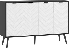 HOMCOM Aparador de 4 Portas Aparador de Sala com Prateleiras Ajustáveis e Pés de Madeira para Cozinha Branco e Preto 120x35x77,4 cm | Aosom Portugal