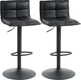 Conjunto de 2 bancos de bar, bancos de bar com altura ajustável e assento giratório em PU, 44 x 45 x 85-106 cm, preto