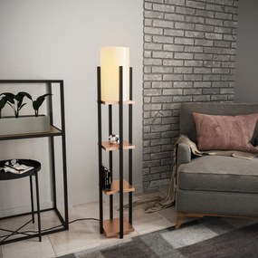 Candeeiro de Pé Shelf Lamp – Preto e Cobre – 25x25x130 cm