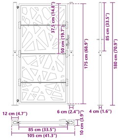 Portão de jardim 105x180 cm design de luz em aço preto