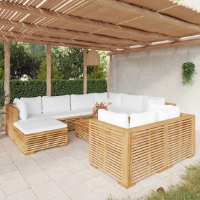 vidaXL 10 pcs conjunto lounge jardim c/ almofadões madeira teca maciça