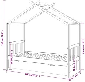 Estrutura de cama para criança c/ gaveta 80x160 cm pinho maciço