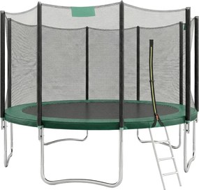 Trampolim de 427 cm, para crianças com rede de segurança e cobertura de borda e Escada Verde escuro