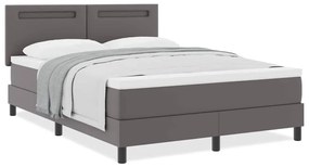 Cama Box com Colchão Cinza, 140 x 190 cm, em Couro Sintético.