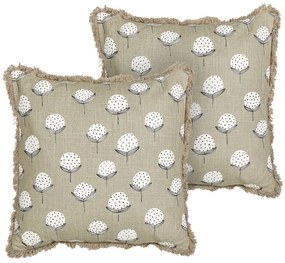Conjunto de 2 almofadas decorativas padrão floral em algodão creme 45 x 45 cm PSILOTALES Beliani
