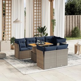 vidaXL 8 pcs conjunto sofás p/ jardim c/ almofadões vime PE cinzento