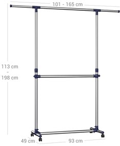 Cabide Guarda Roupa com rodas 2 hastes cinzento e azul