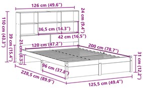 Cama com estante sem colchão 120x200 cm pinho maciço branco