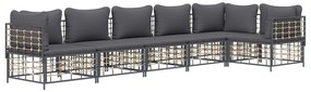 6 pcs conjunto lounge de jardim c/ almofadões vime PE antracite