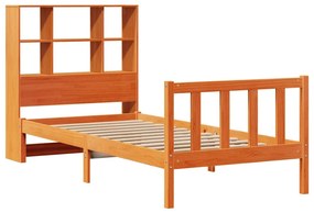 Cama com estante sem colchão 90x200cm pinho maciço castanho-mel