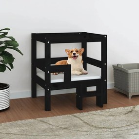 vidaXL Cama para cães 55,5x53,5x60 cm madeira de pinho maciça preto