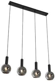 Candeeiro suspenso Art Déco preto com vidro fumê 4 luzes - Josje Art Deco