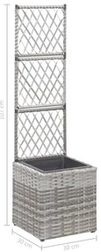 Floreira com treliça e 1 vaso 30x30x107 cm vime PE cinzento