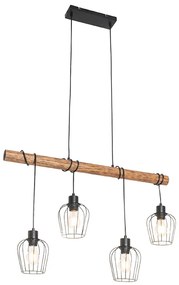 LED Candeeiro de suspensão inteligente preto com madeira incl. 4 Wifi A60 - Stronk Rústico